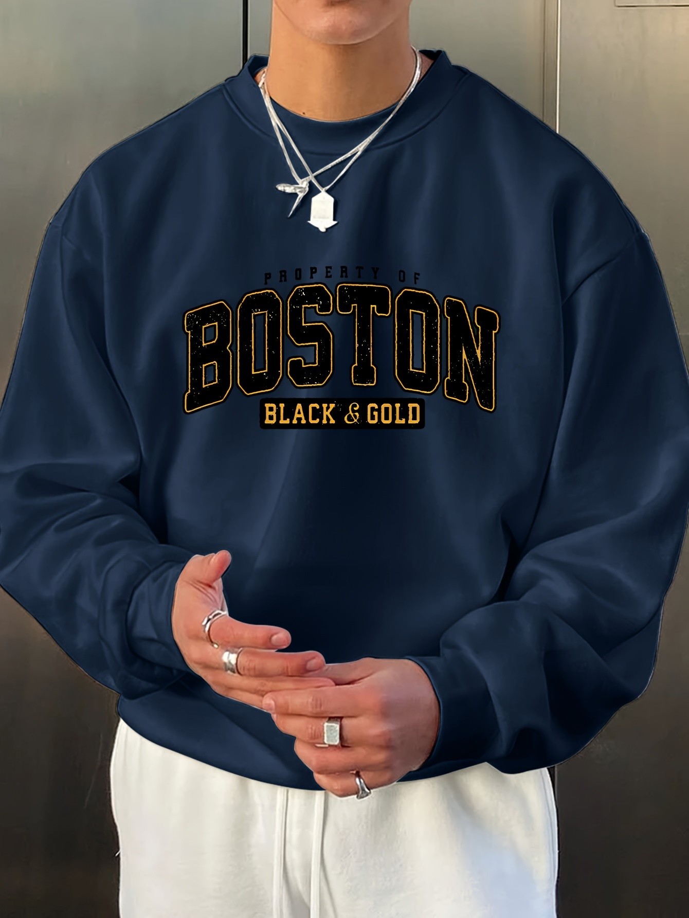 Unisex Boston Baskılı Oversize Sweatshirt