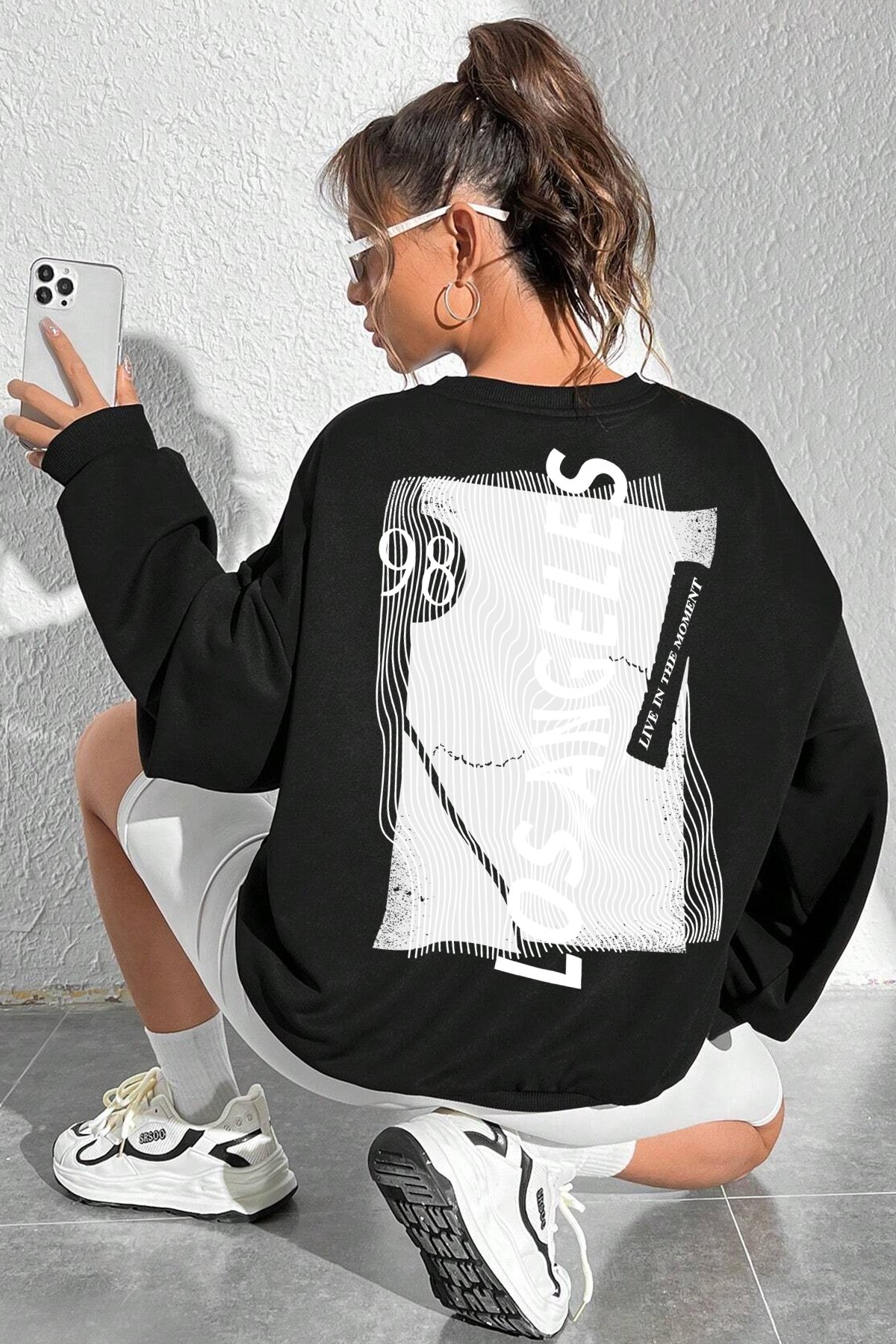 Unisex Los Angles Baskılı Bisiklet Yaka Sweatshirt