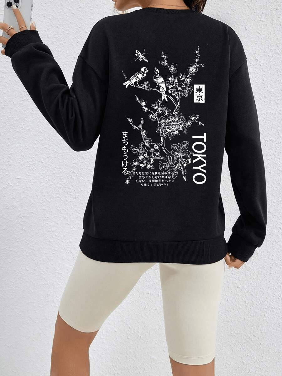 Unisex Tokyo Baskılı Tasarım Oversize Sweatshirt