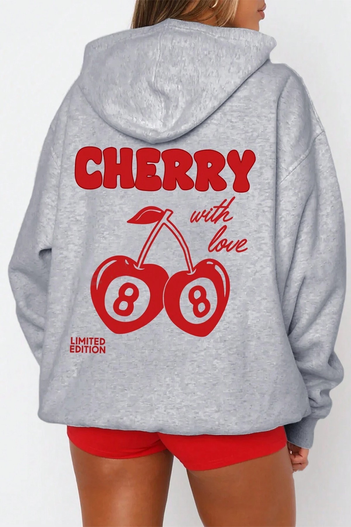 Cherry Baskılı Oversize Sweatshirt