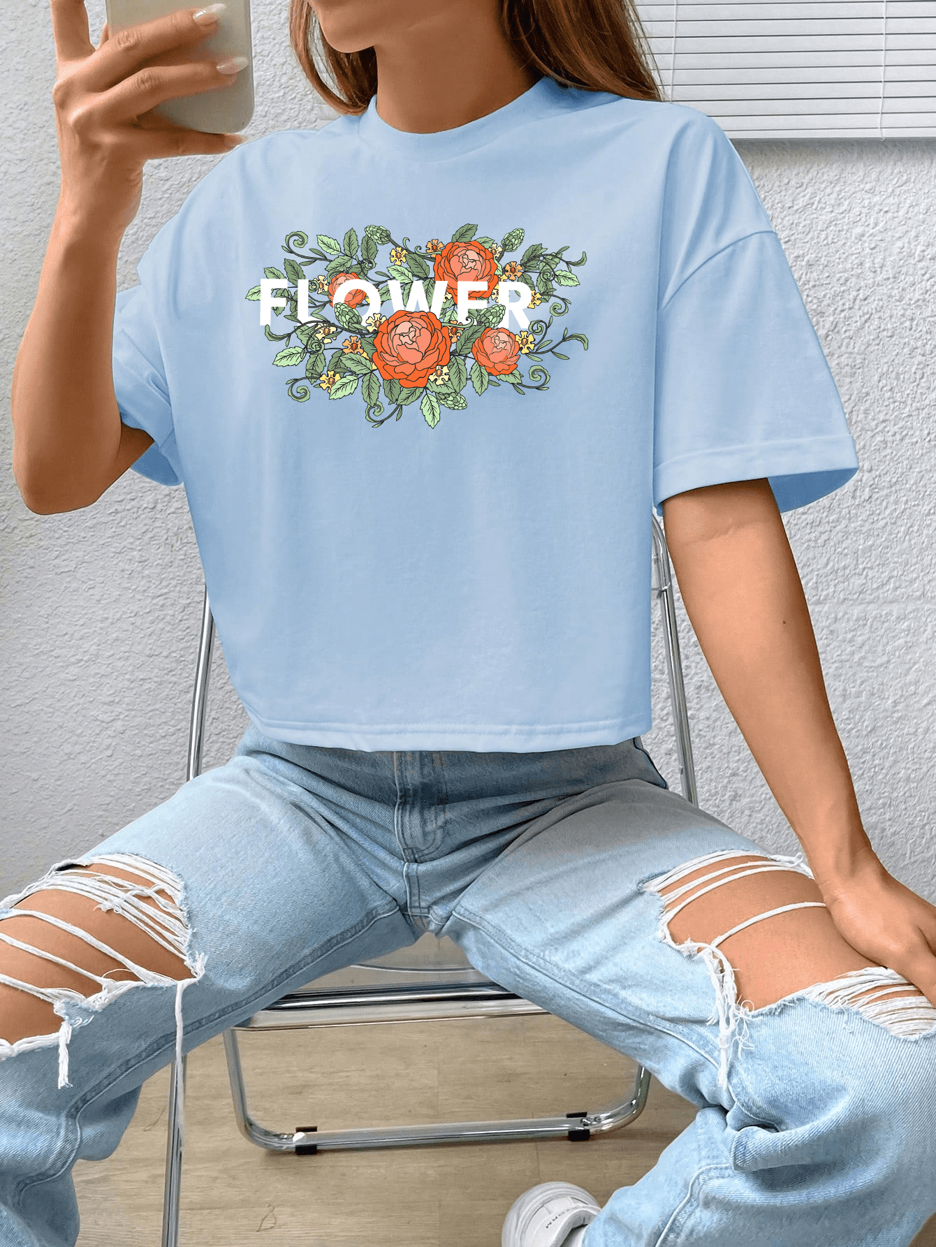 Unisex Flowers Çiçek Tasarım Basklı Tshirt