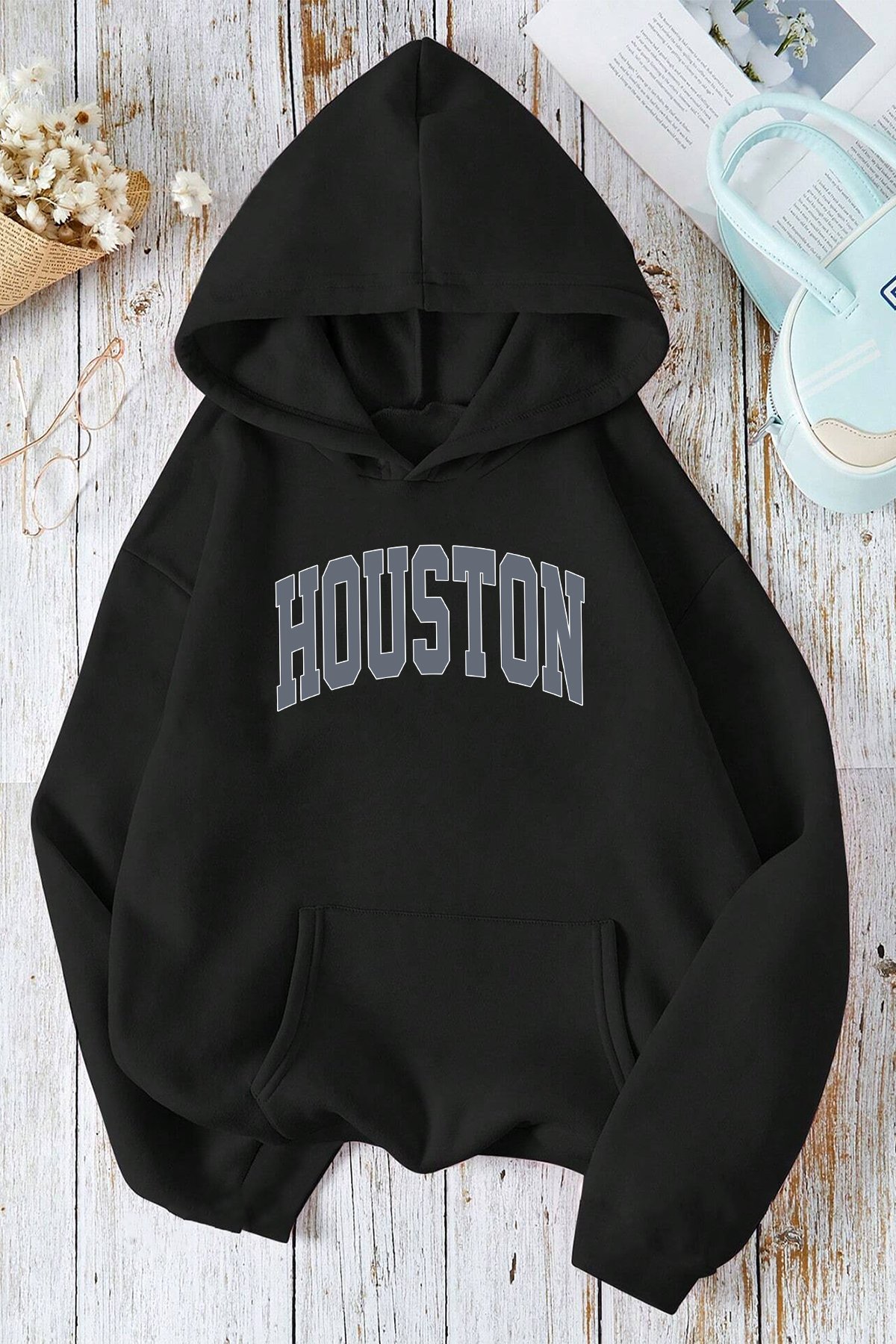 Houston Baskılı Oversize Sweatshirt