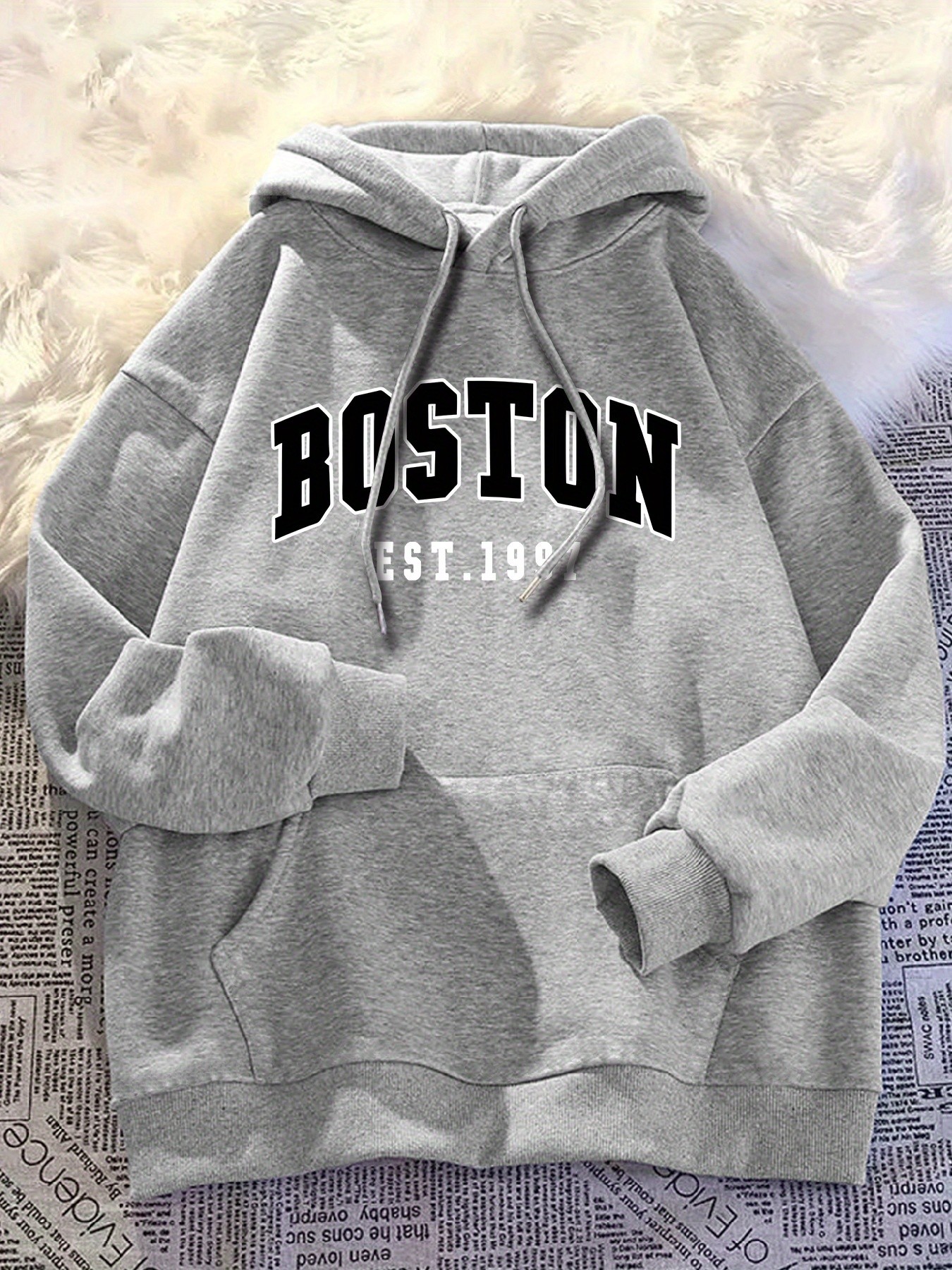Unisex Boston Baskılı Oversize Sweatshirt