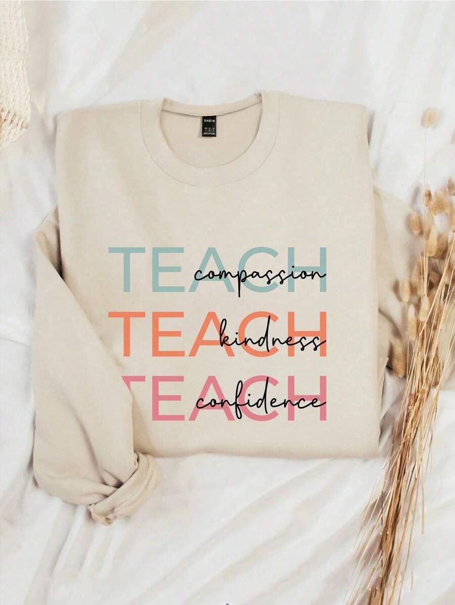 Unisex Teach Baskılı Oversize Sweatshirt