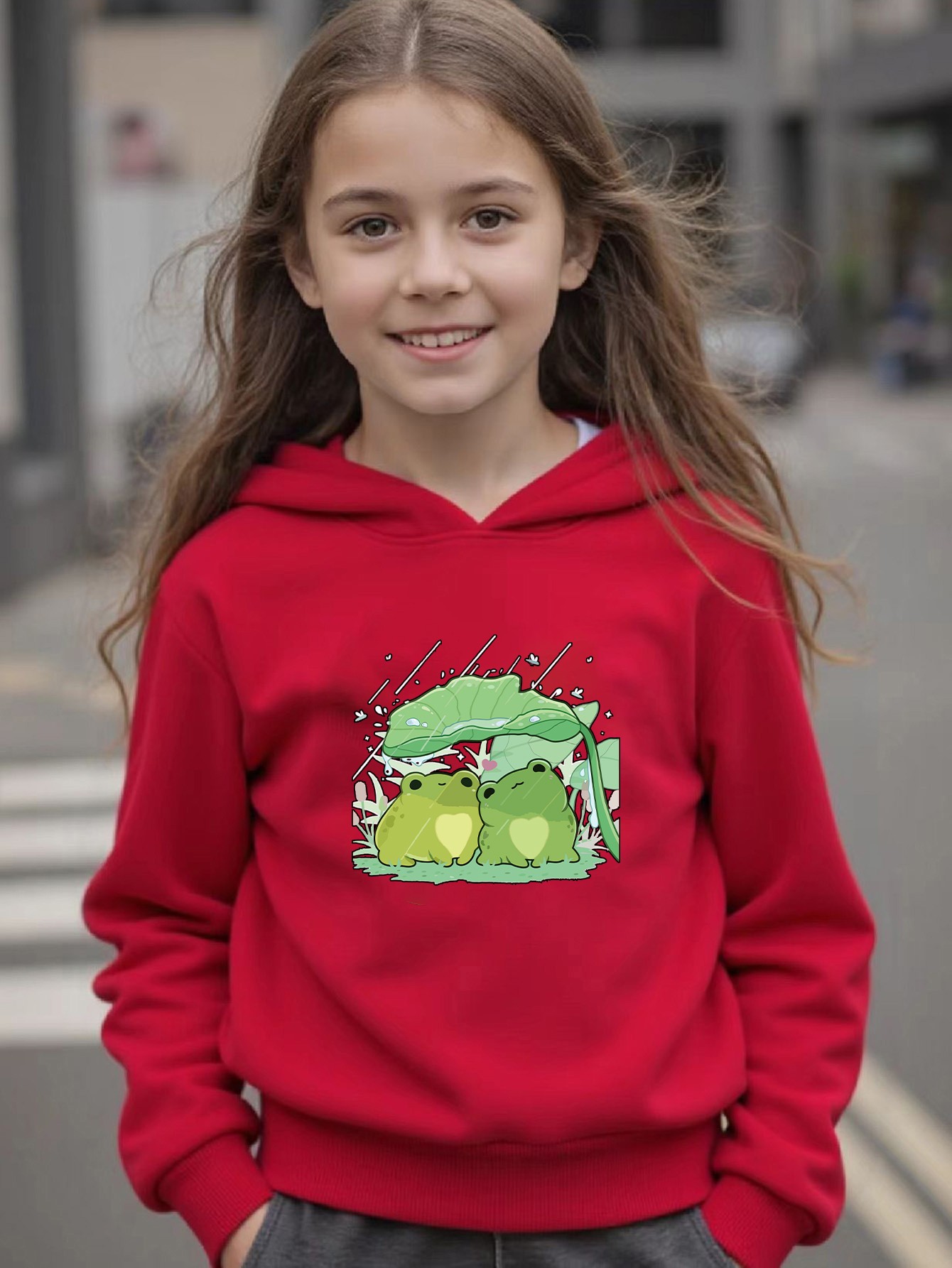 Sevimli Kurbagalar Baskılı Oversize Çocuk Sweatshirt