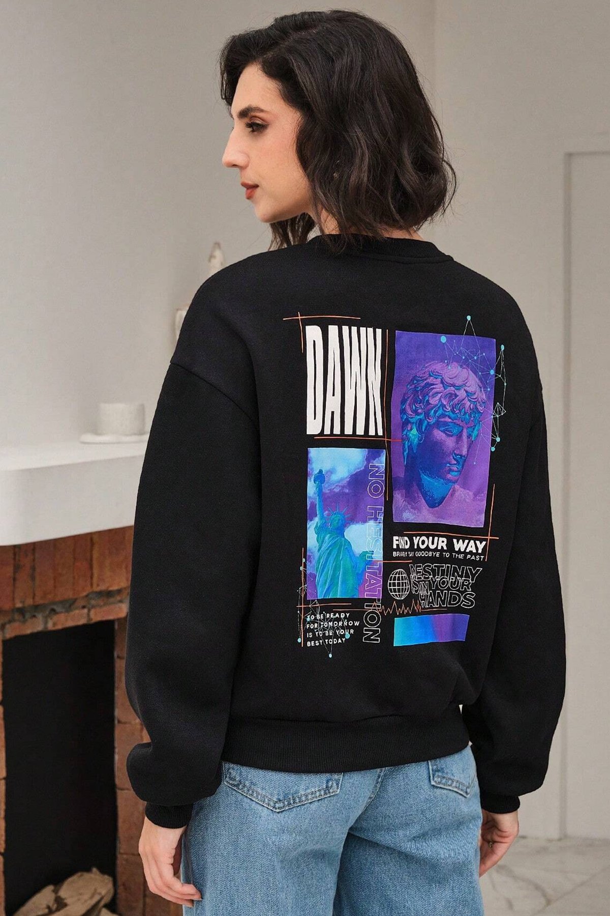 Unisex Dawn Baskılı Bisiklet Yaka Sweatshirt