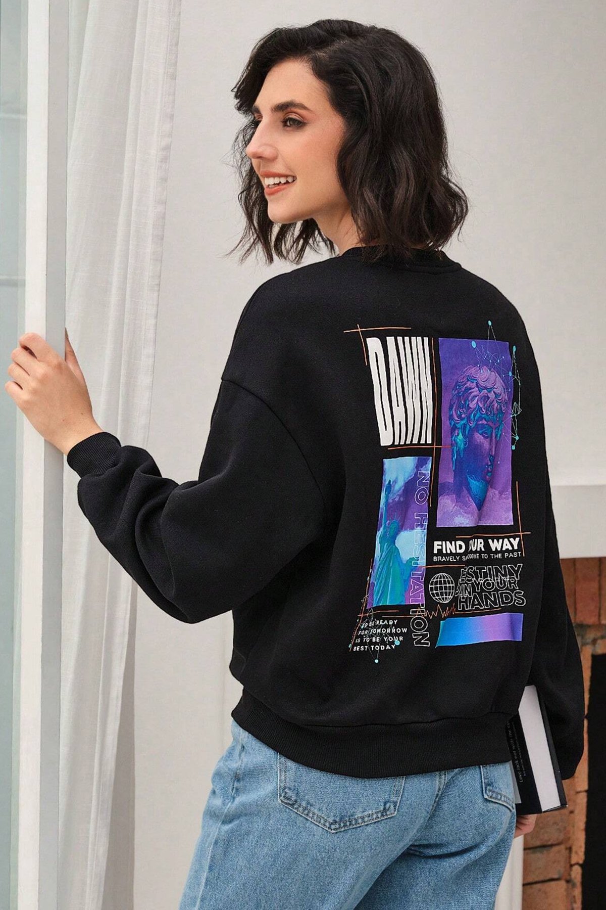 Unisex Dawn Baskılı Bisiklet Yaka Sweatshirt