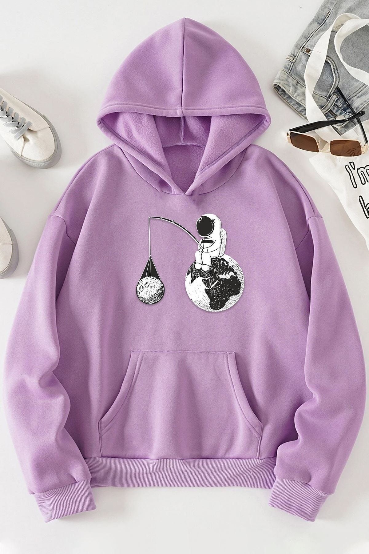 Uzay Temalı Baskılı Sweatshirt