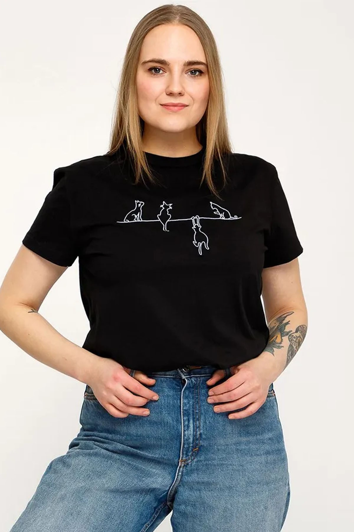 Unisex Kedi Baskılı Oversize Tshirt