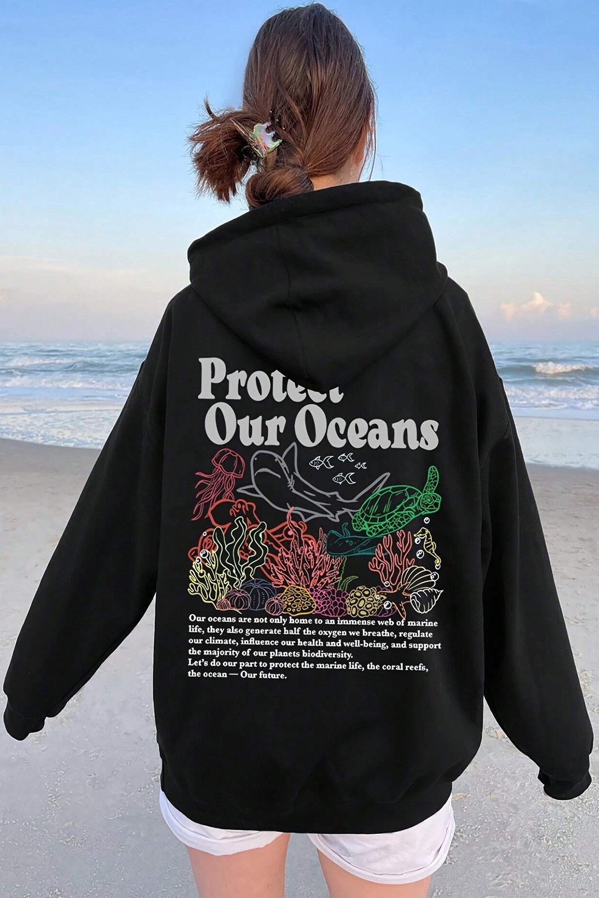 Oceans Baskılı Oversize Sweatshirt