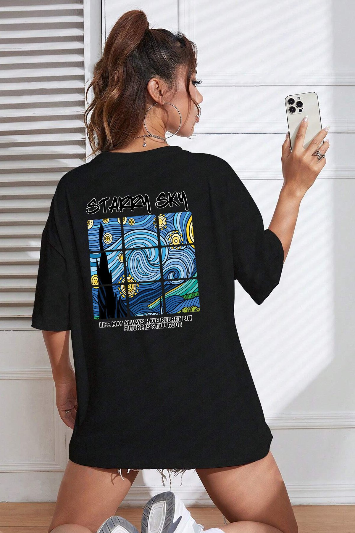 Starry Sky Baskılı Unisex Oversize Tshirt