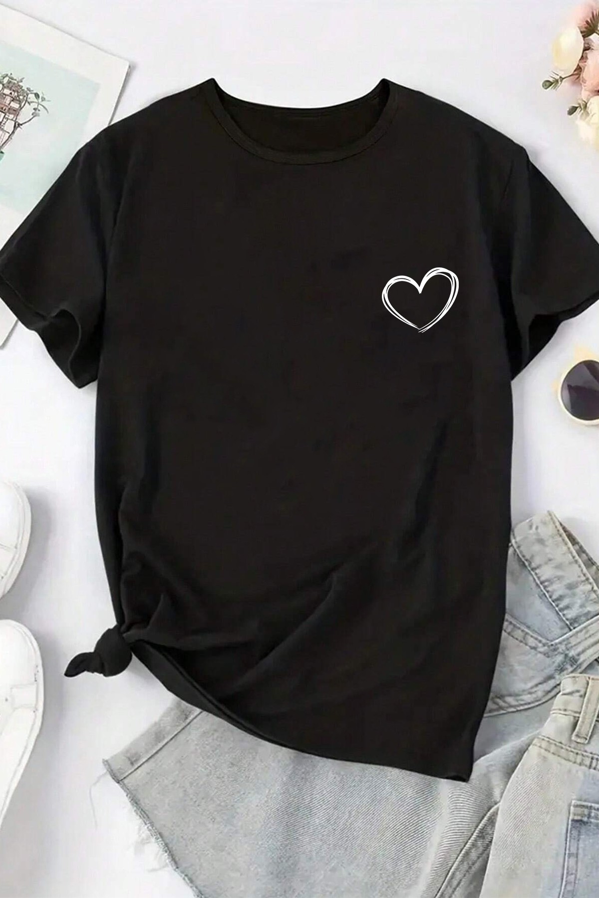 Unisex Hearts Baskılı Tasarım Tshirt