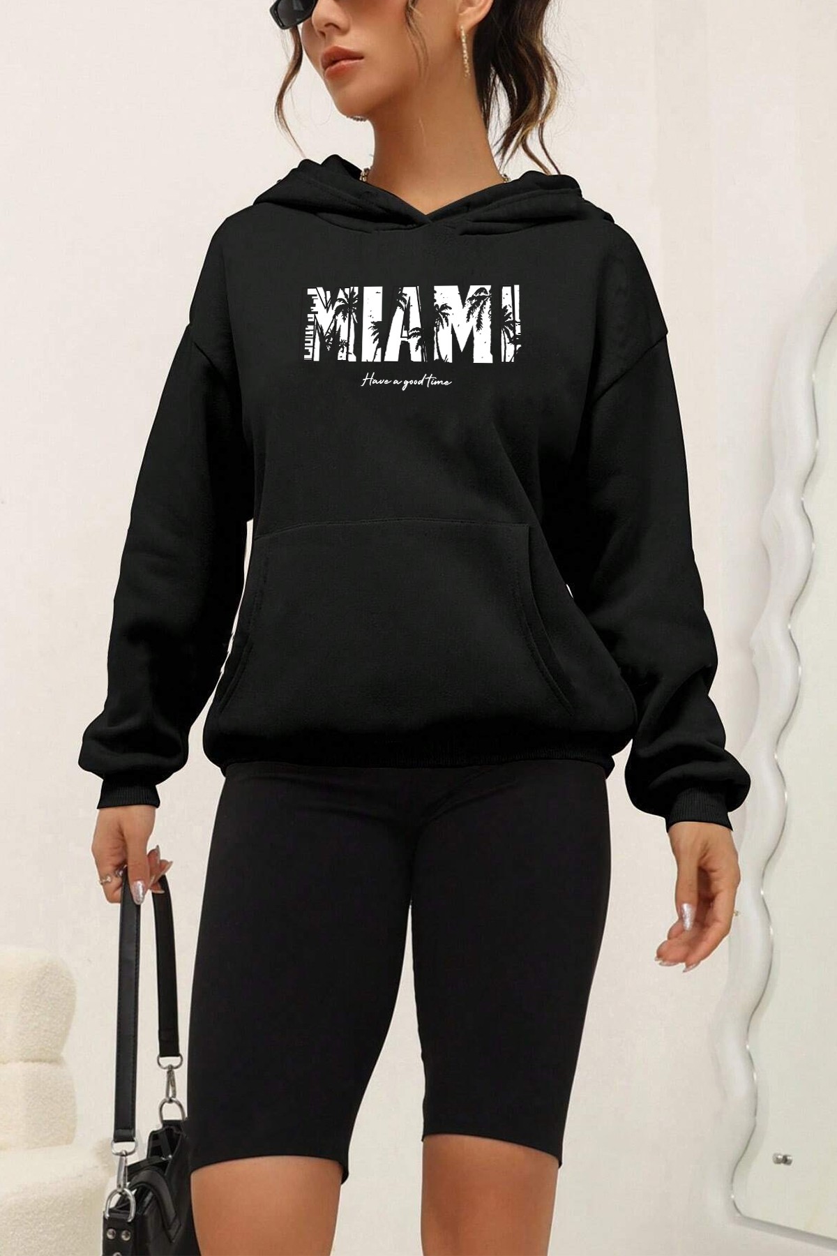 Miami Baskılı Pamuklu Oversize Sweatshirt