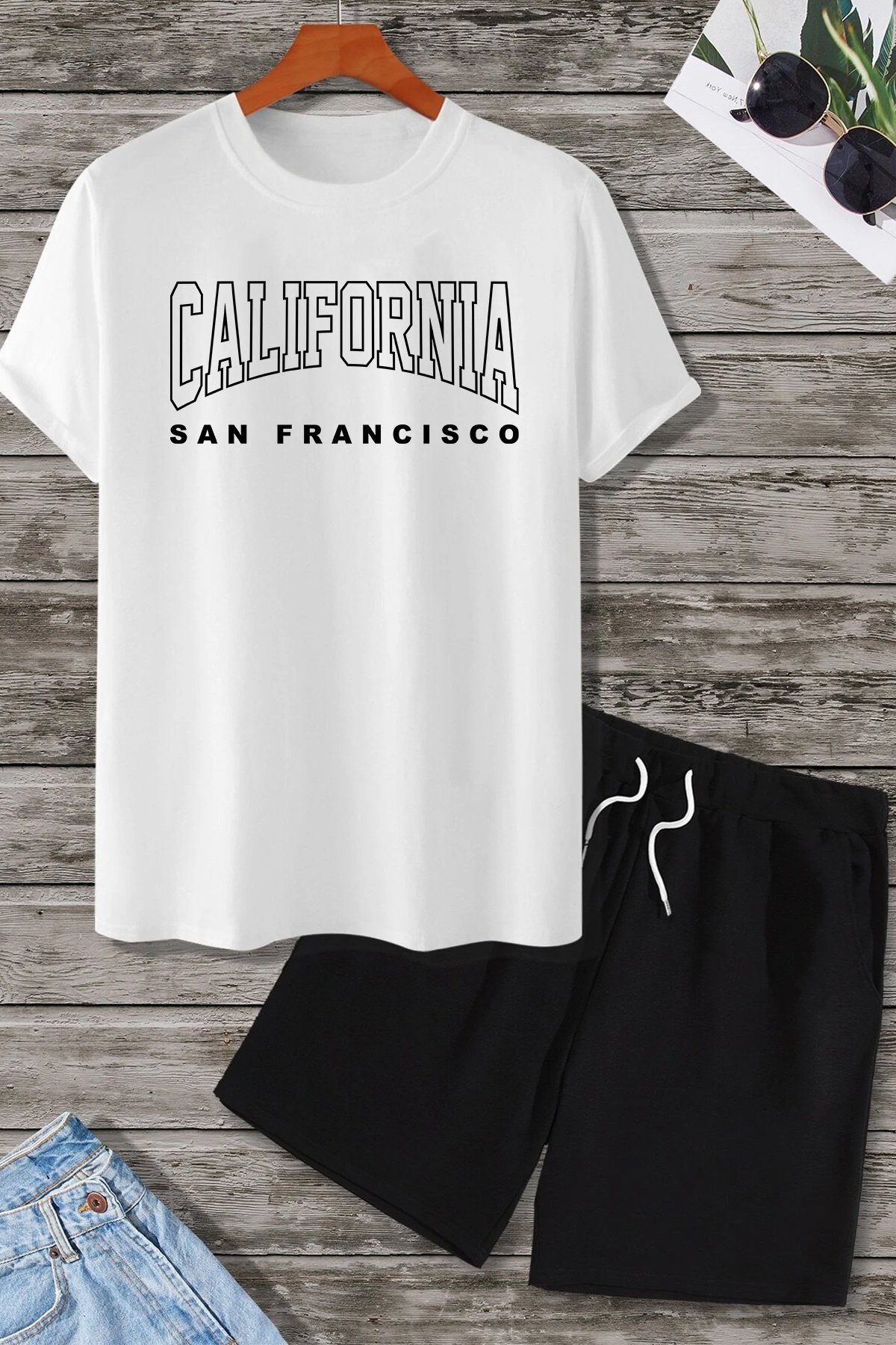 Unisex California Baskılı Şort Takım