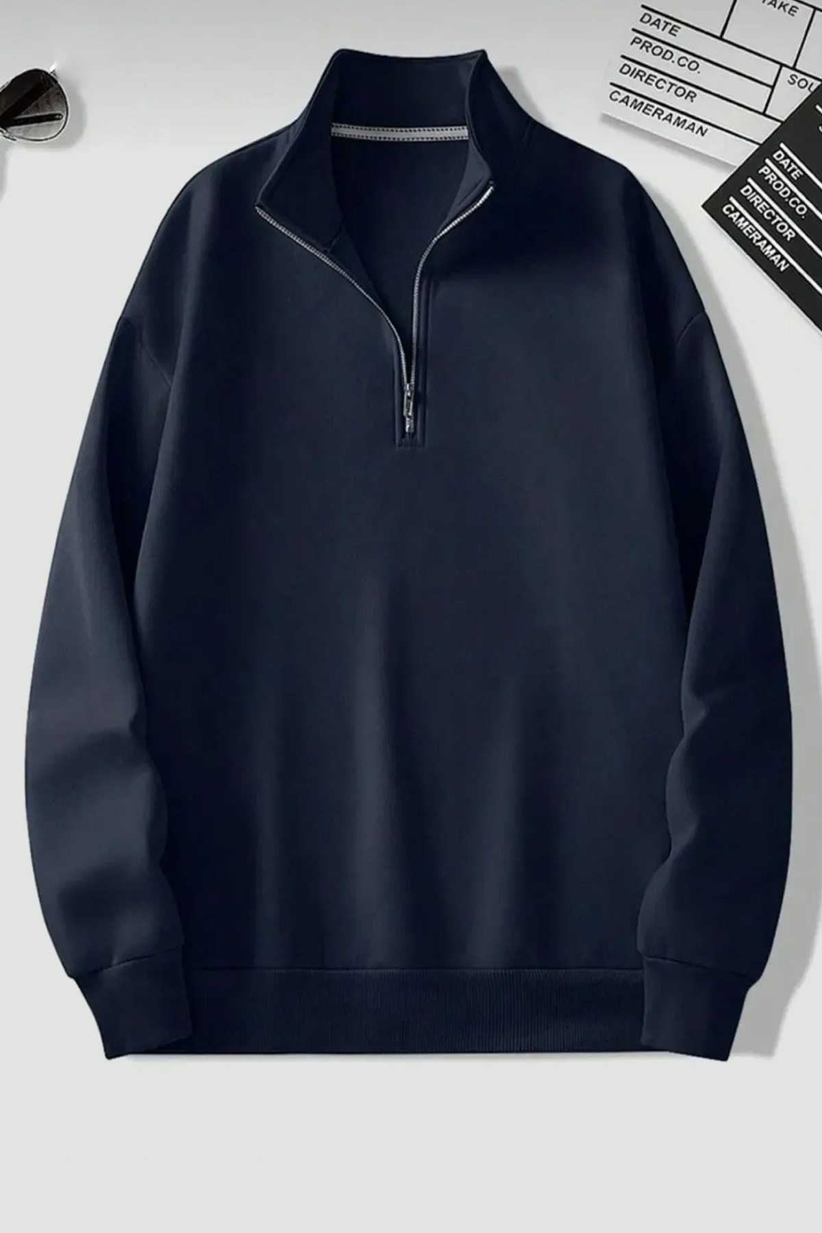 2'Lİ Paket Dik Yaka Yarım Fermuarlı Düz Kazak Sweatshirt