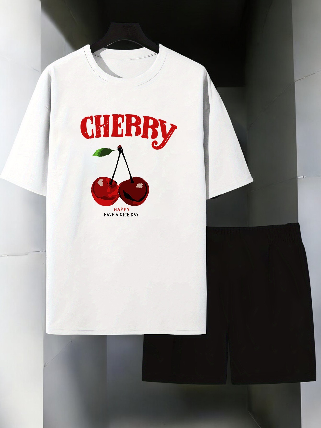 Unisex Happy Cherry Baskılı Tasarım Şort Takım