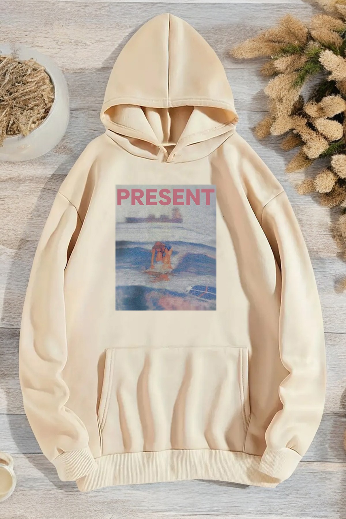 Present Baskılı Oversize Sweatshirt