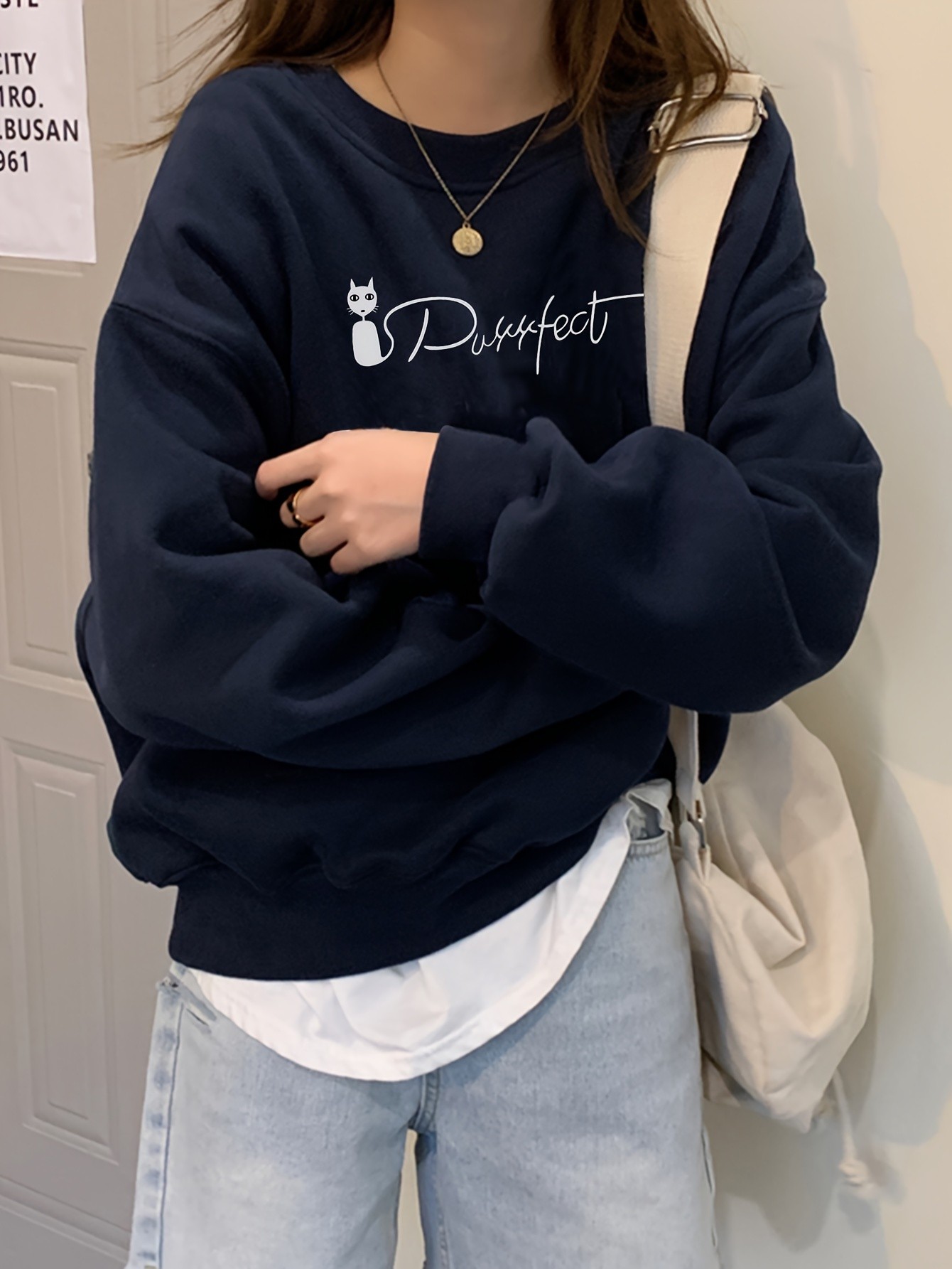 Unisex Cat Purrfect Baskılı Oversize Sweatshirt