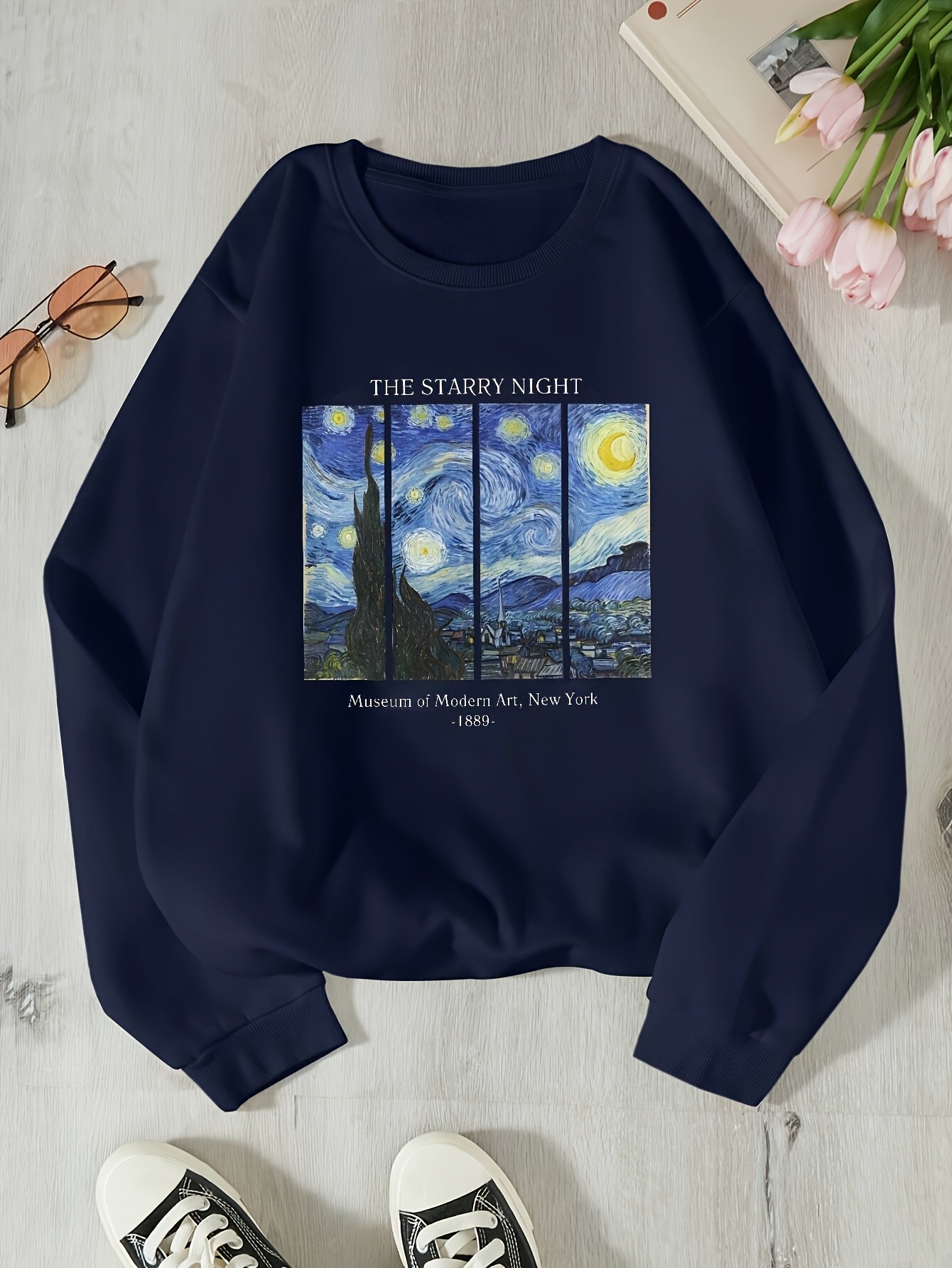 Unisex The Starry Night Baskılı Oversize Sweatshirt