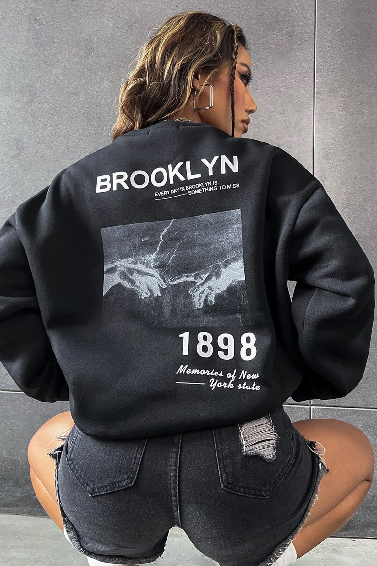 Unisex 1898 Baskılı Bisiklet Yaka Sweatshirt