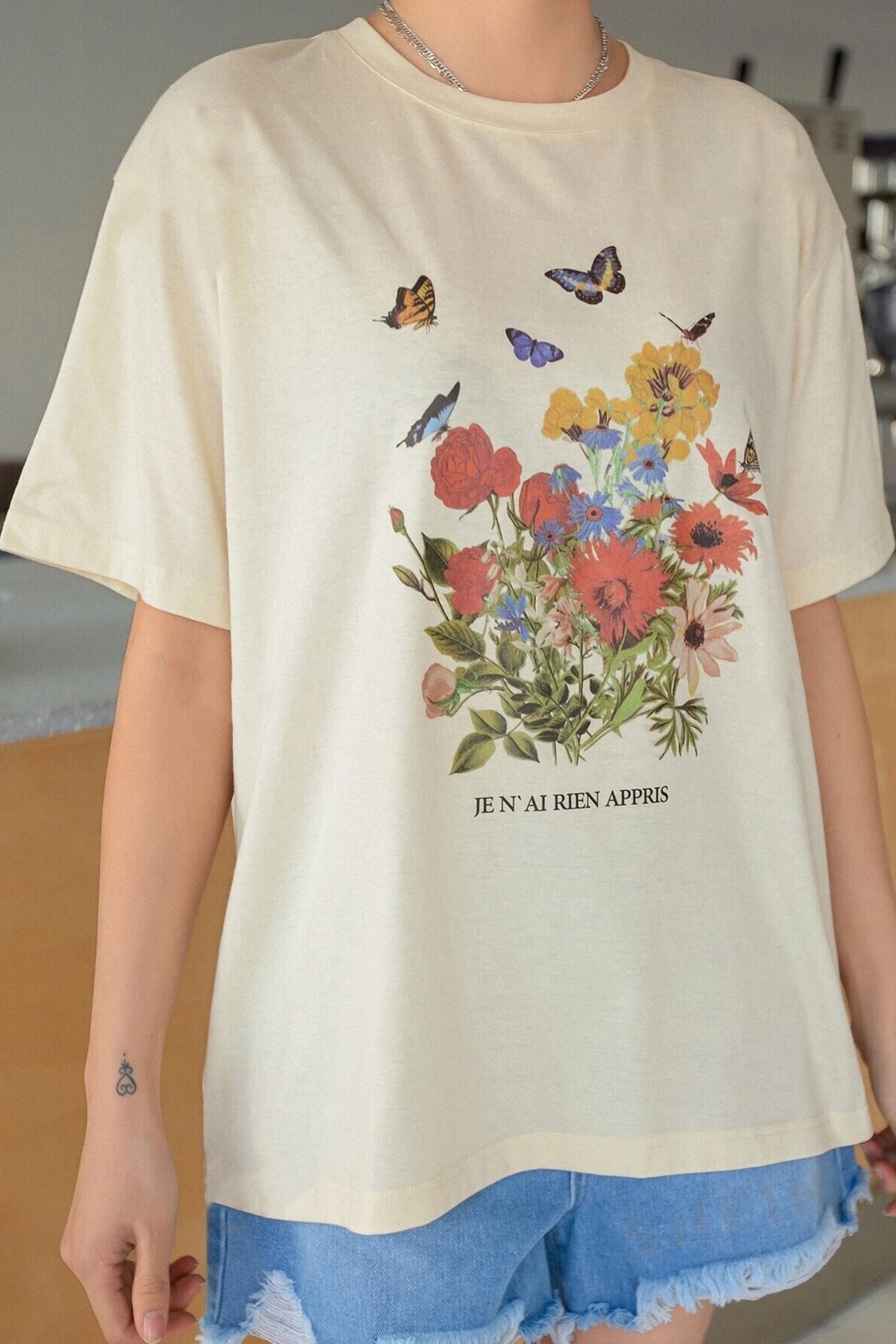 Unisex Flowers Baskılı Oversize Tshirt