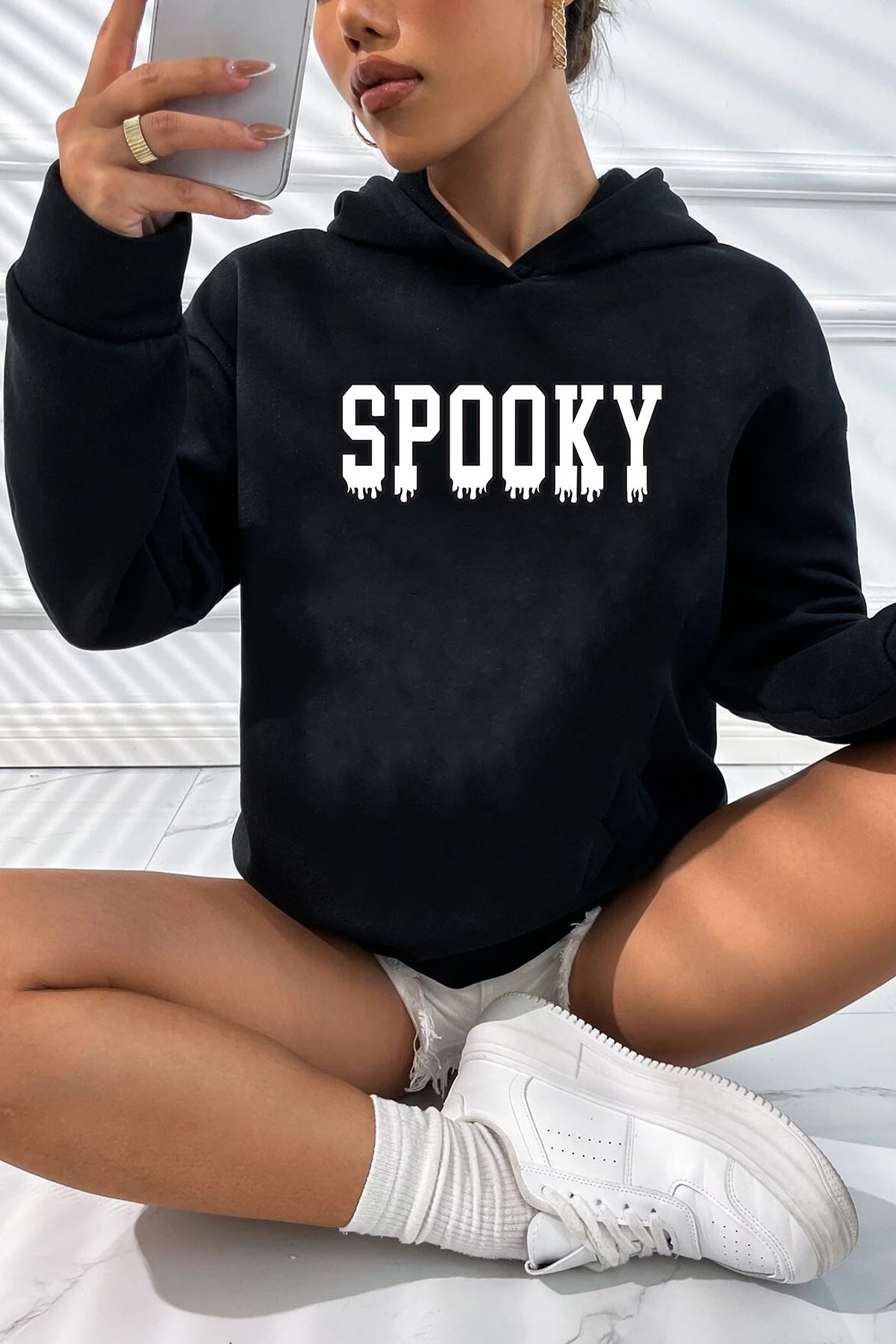 Unisex Spooky Baskılı Sweatshirt