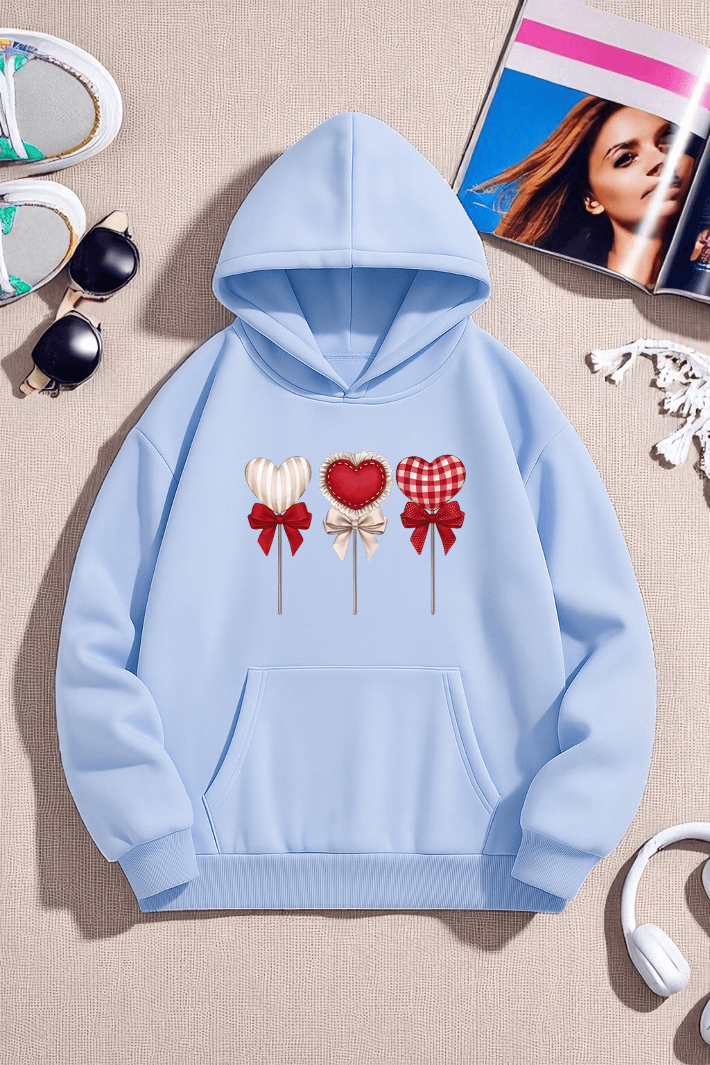 Unisex Kalp Lolipop Detayli Baskılı Oversize Sweatshirt