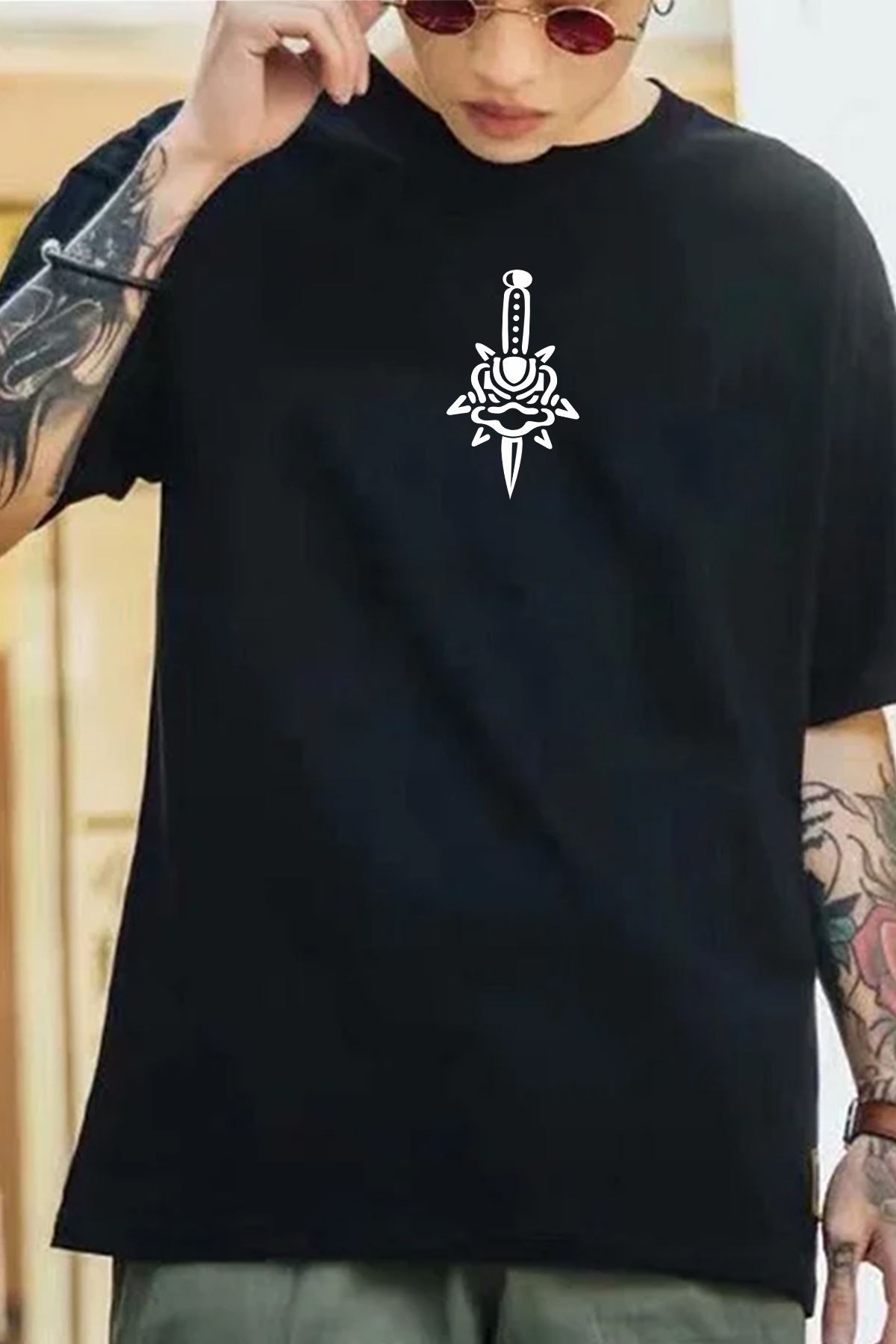 Unisex Skullcracked Baskılı T-shirt