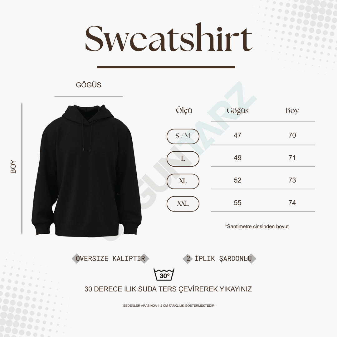 Unisex Minik Kurdele Baskılı Oversize Sweatshirt