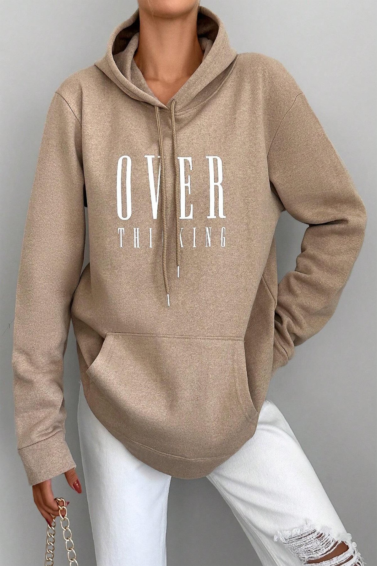 Kapüşonlu Baskılı Pamuklu Oversize Sweatshirt