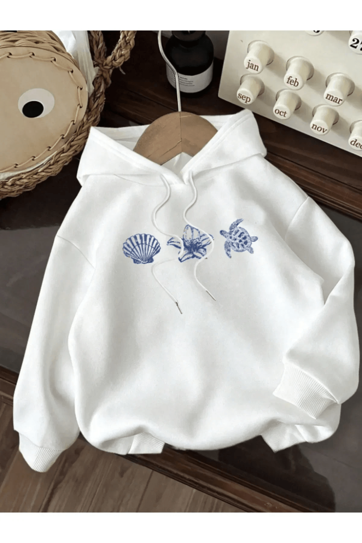 Unisex Deniz Istiridye Baskılı Tasarım Oversize Sweatshirt