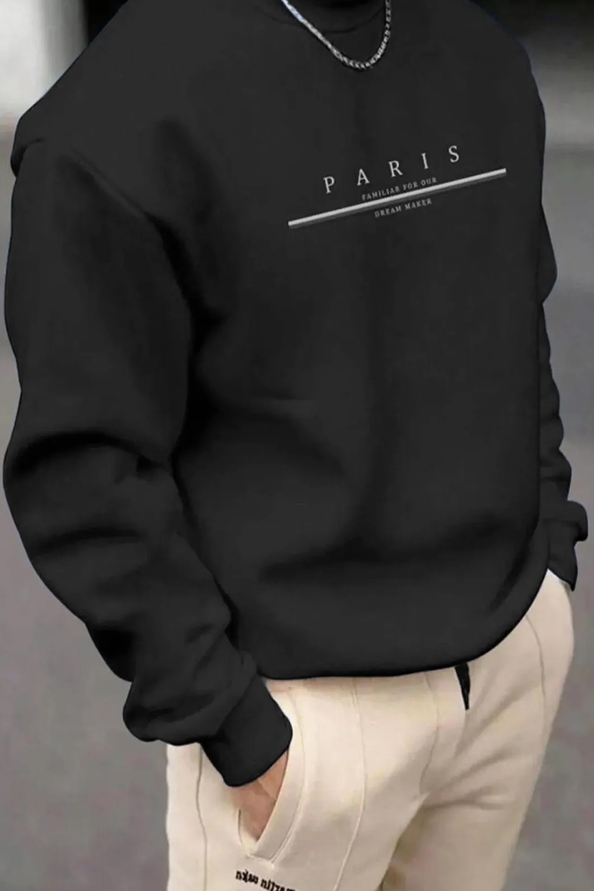 Paris Baskılı Pamuklu Oversize Sweatshirt