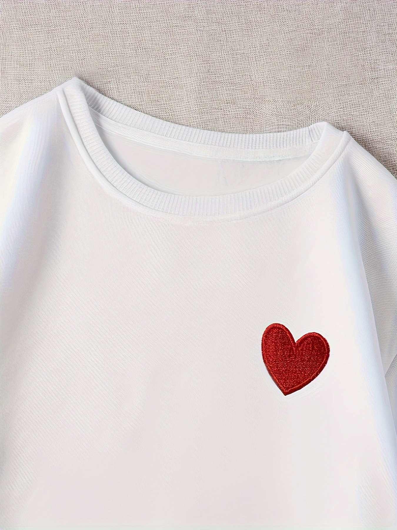 Unisex Kirmizi Kalp Desenli Baskılı Oversize Sweatshirt