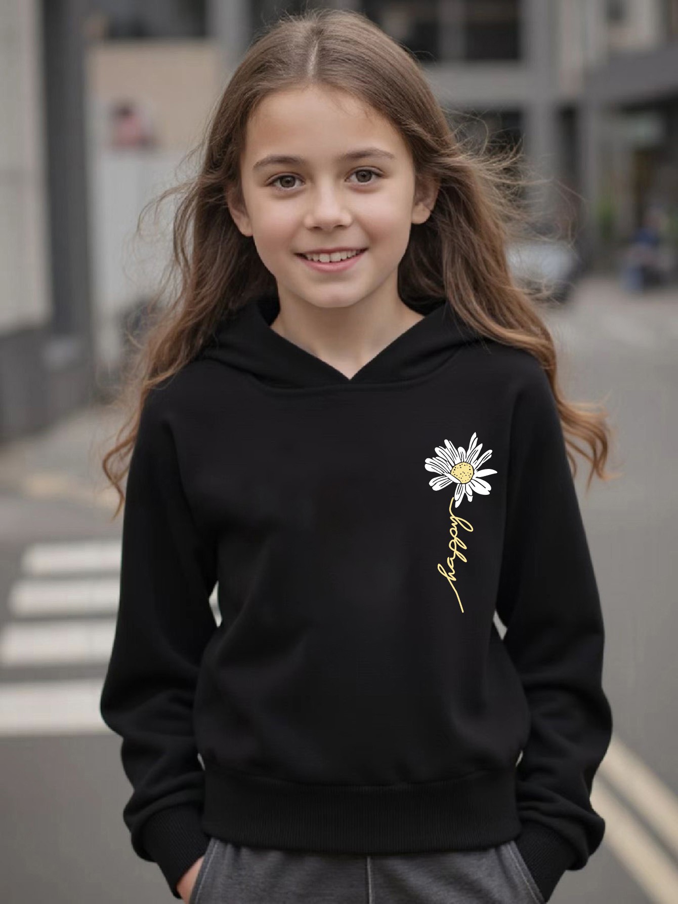 Papatya Baskılı Oversize Çocuk Sweatshirt