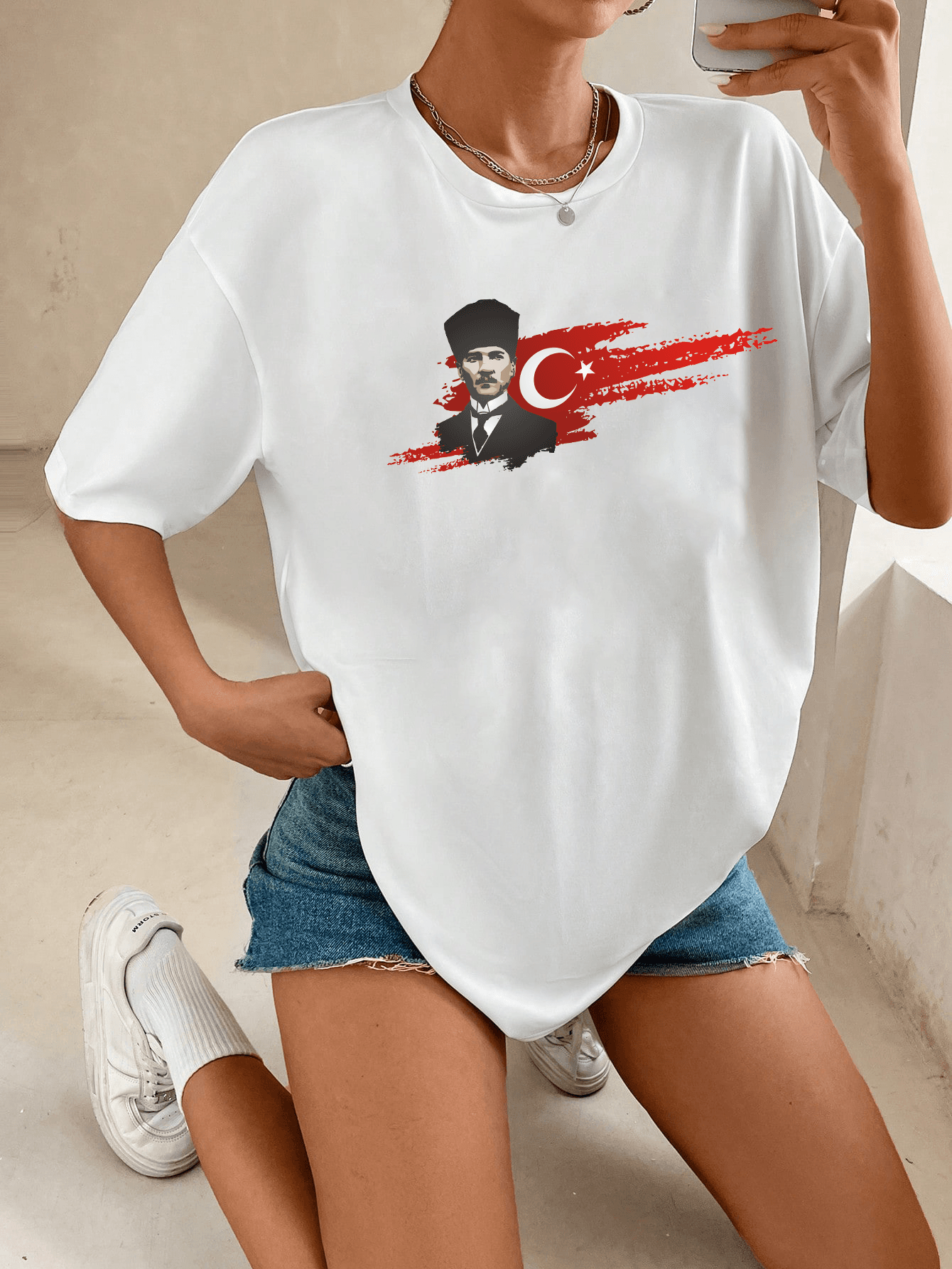 Unisex Atatürk Tasarım Basklı Tshirt