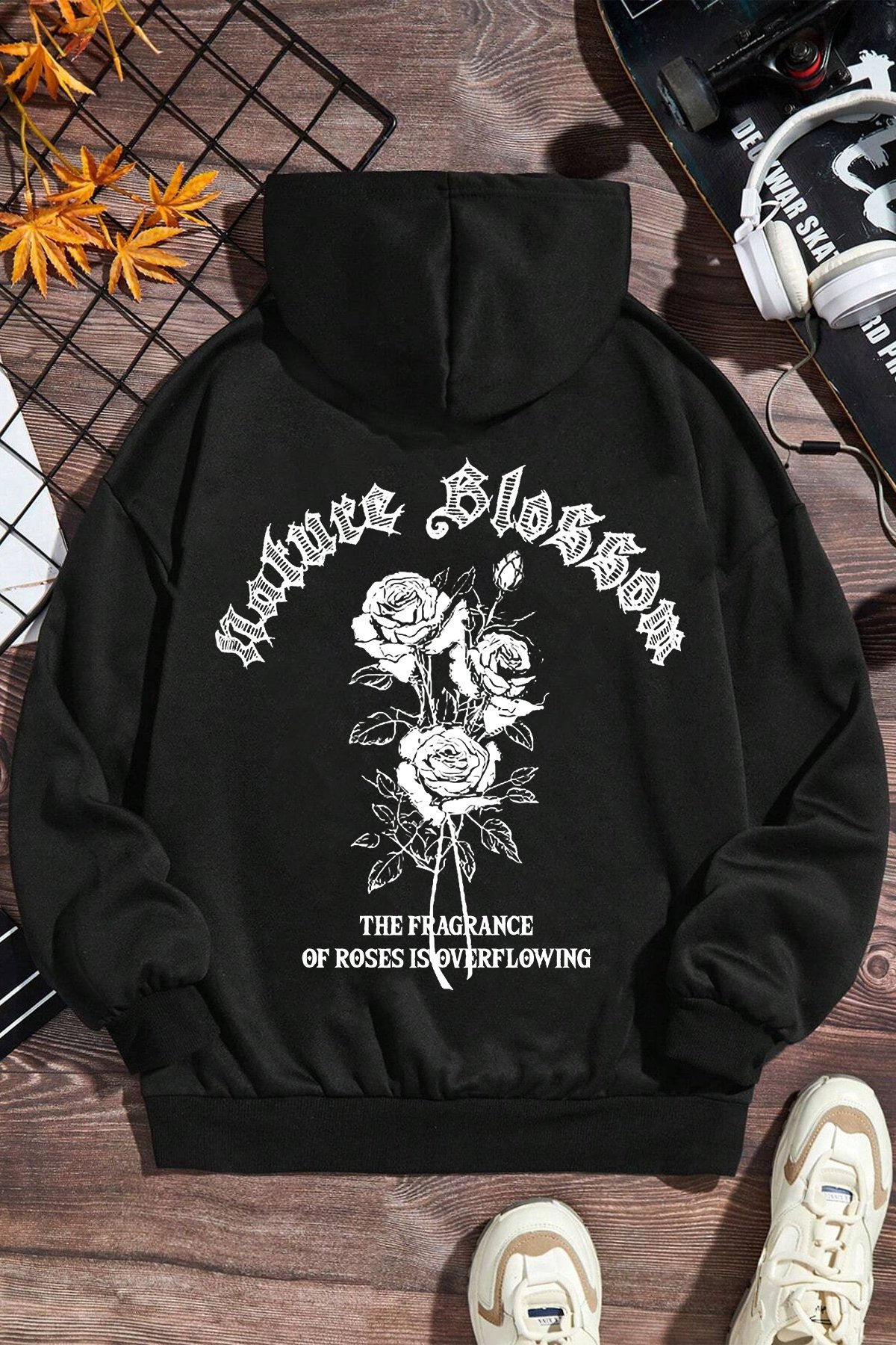 White Rose Baskılı Erkek - Kız Çocuk Rahat Kalıp Sweatshirt