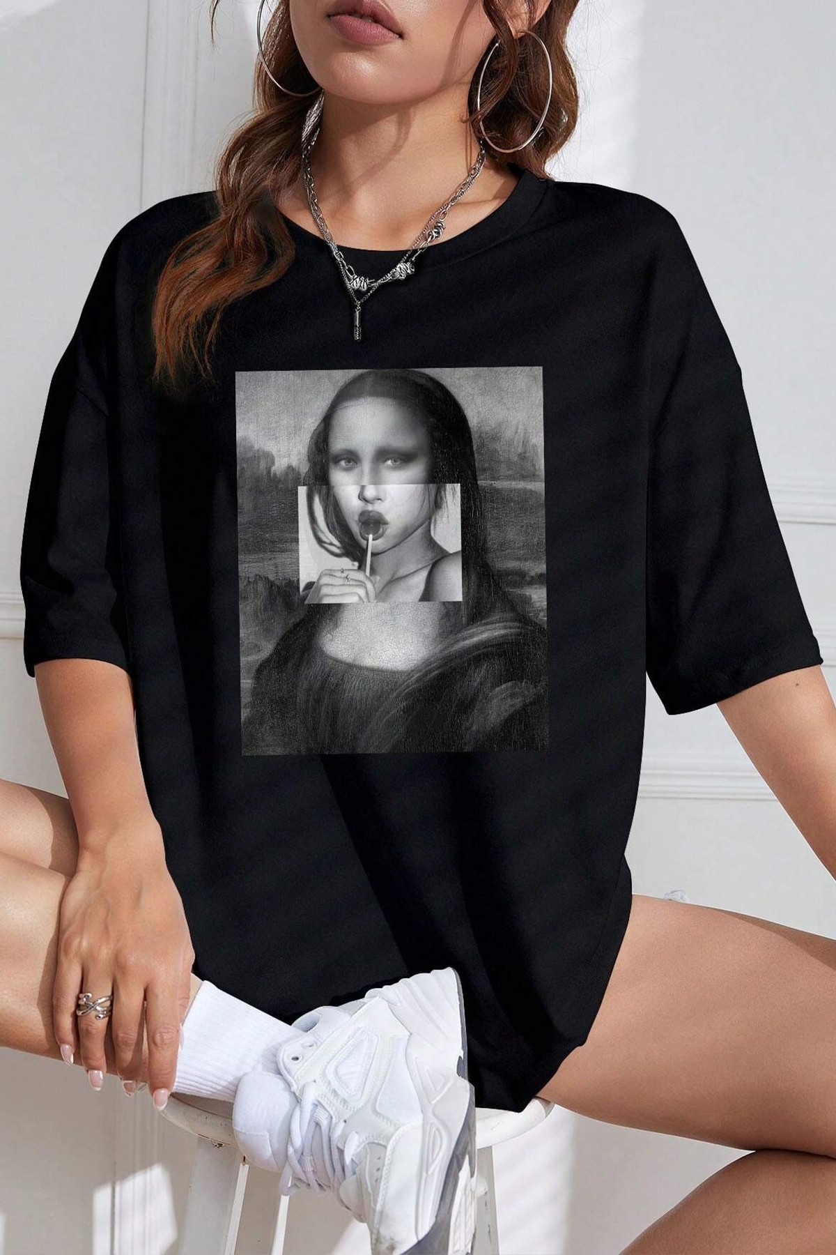 Unisex Mona Lisa Baskılı Tasarım Tshirt