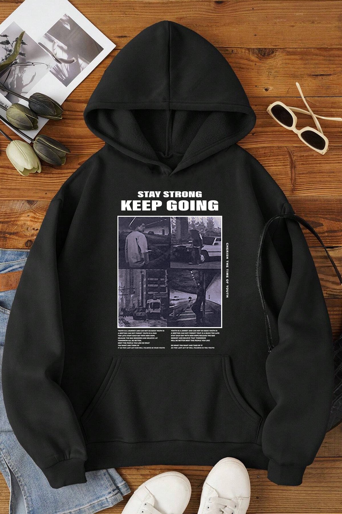 Keep Going Baskılı Oversize Sweatshirt