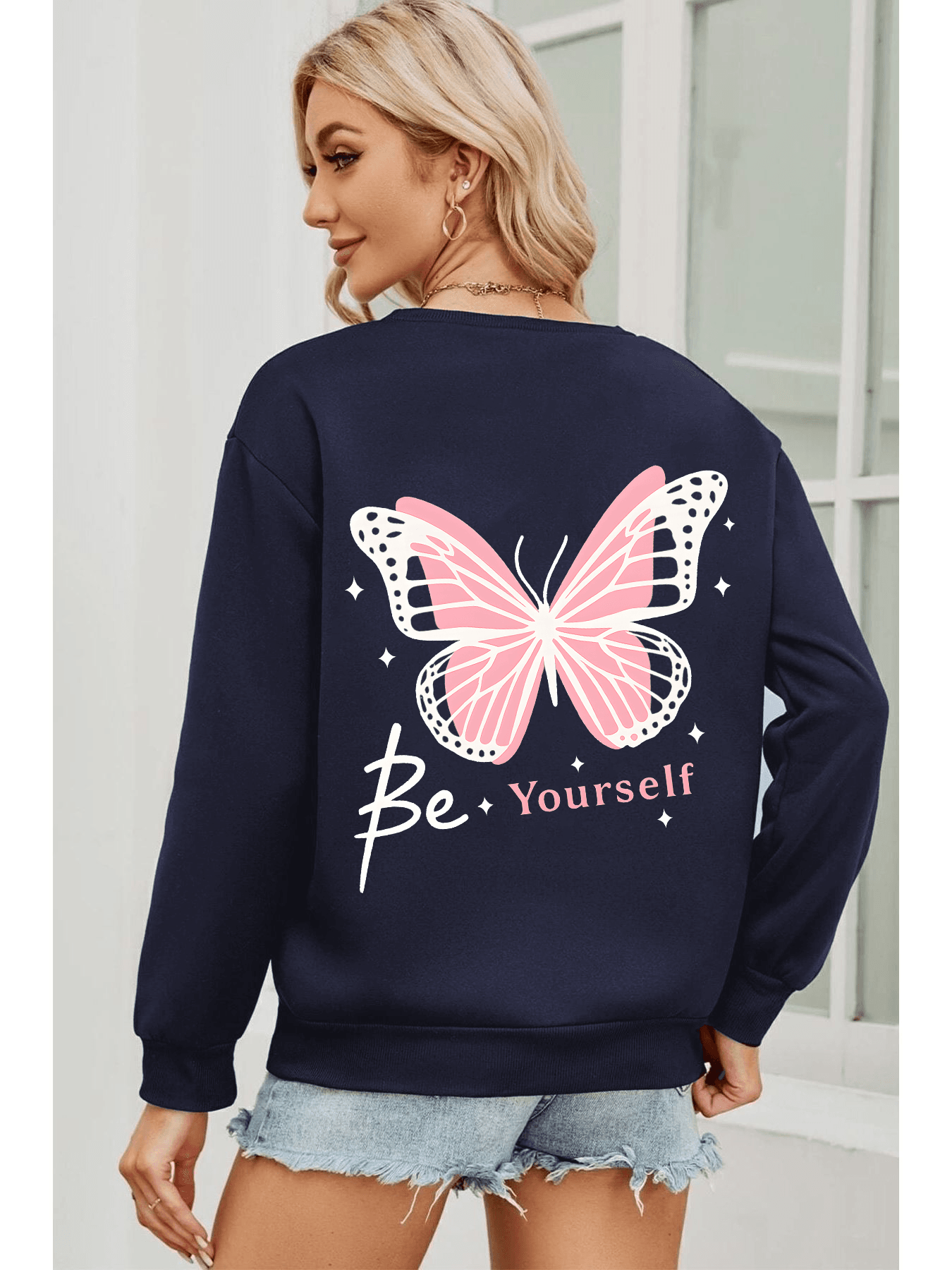Unisex Be Yourself Baskılı Tasarım Oversize Sweatshirt