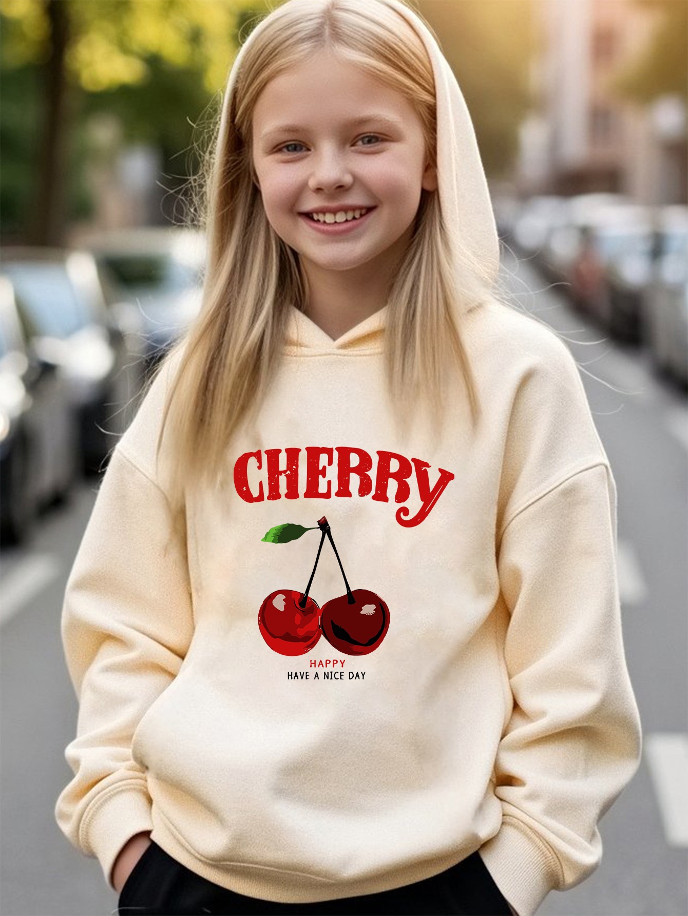 Happy Cherry Baskılı Oversize Çocuk Sweatshirt