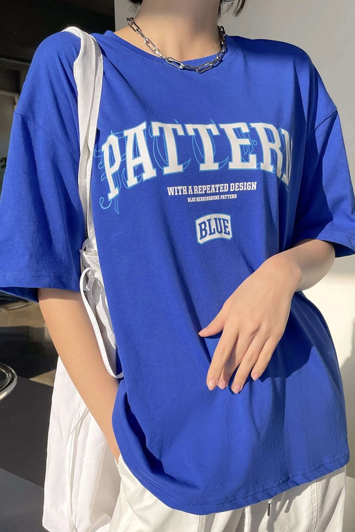 Unisex Pattern Blue Baskılı Tasarım Tshirt