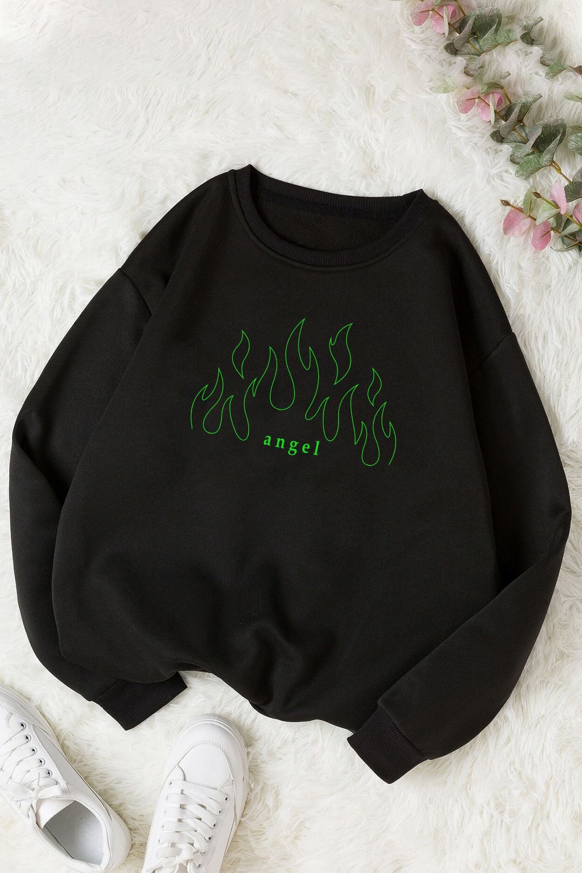 Unisex Green Angel Bisiklet Yaka Sweatshirt