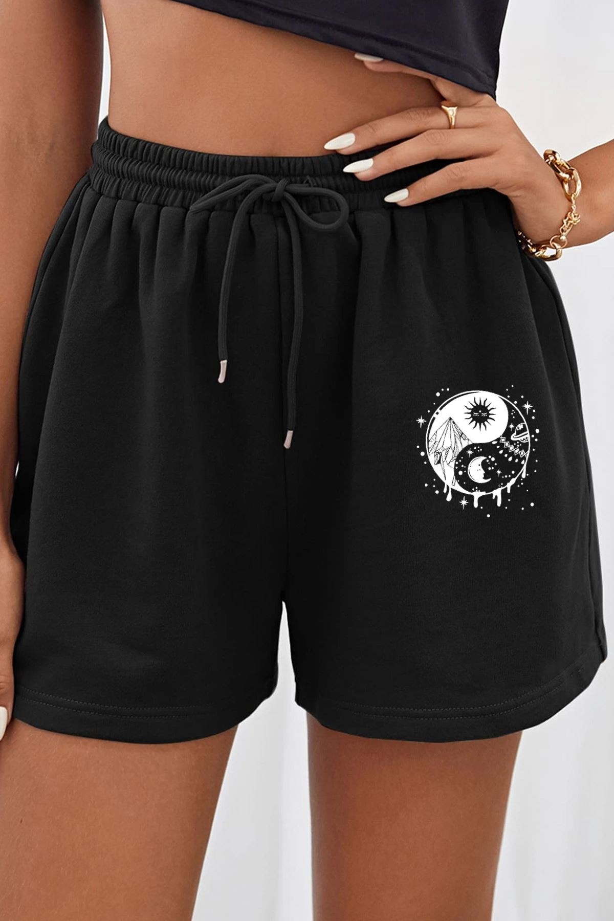 Tasarım Baskılı Pamuk Unisex Penye Short