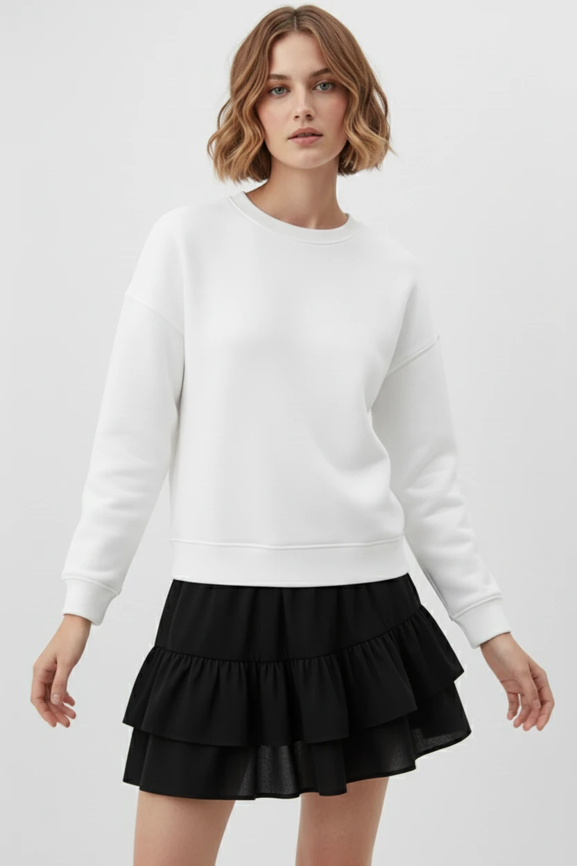 Unisex Yumuşak Dokulu Düz 3 İplik Oversize Sıfır Yaka Sweatshirt – Sade ve Modern Görünüm