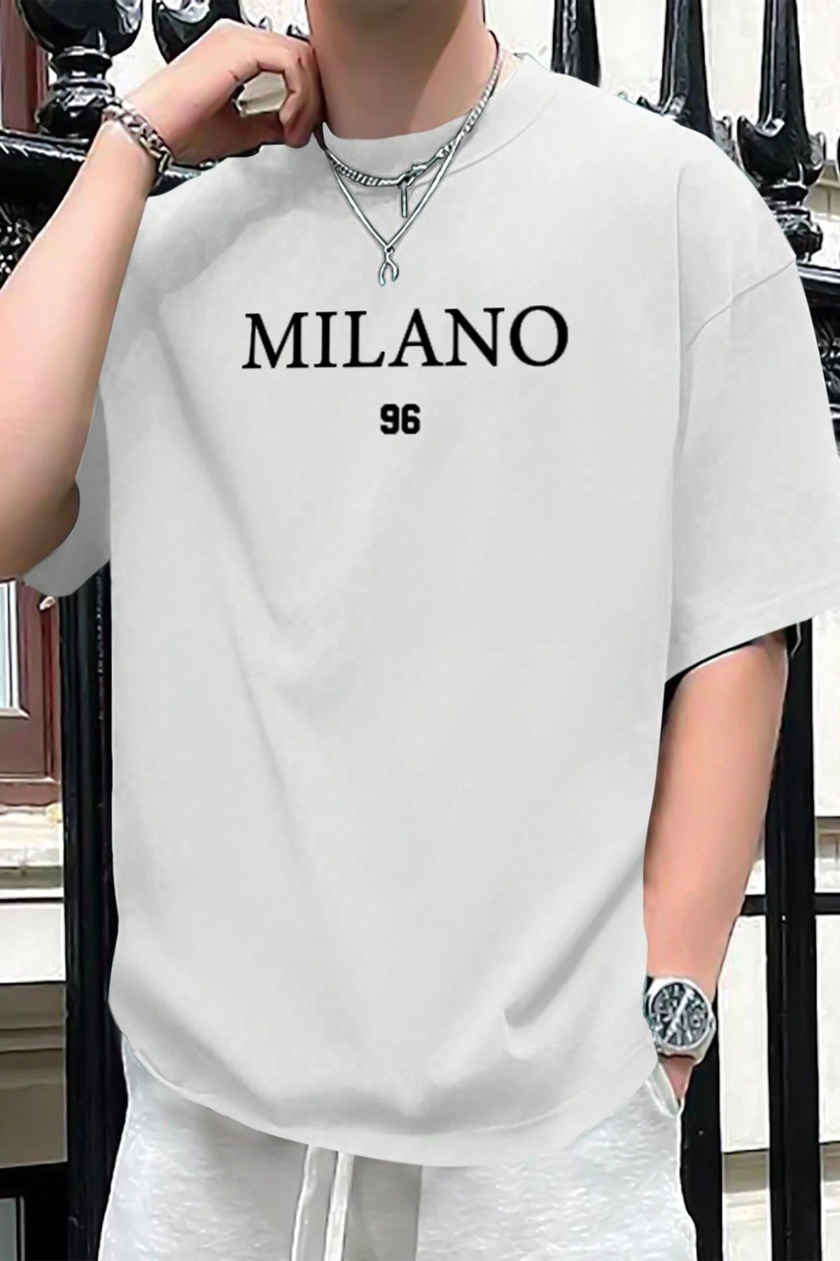 Erkek Milano Baskılı Oversize Tshirt