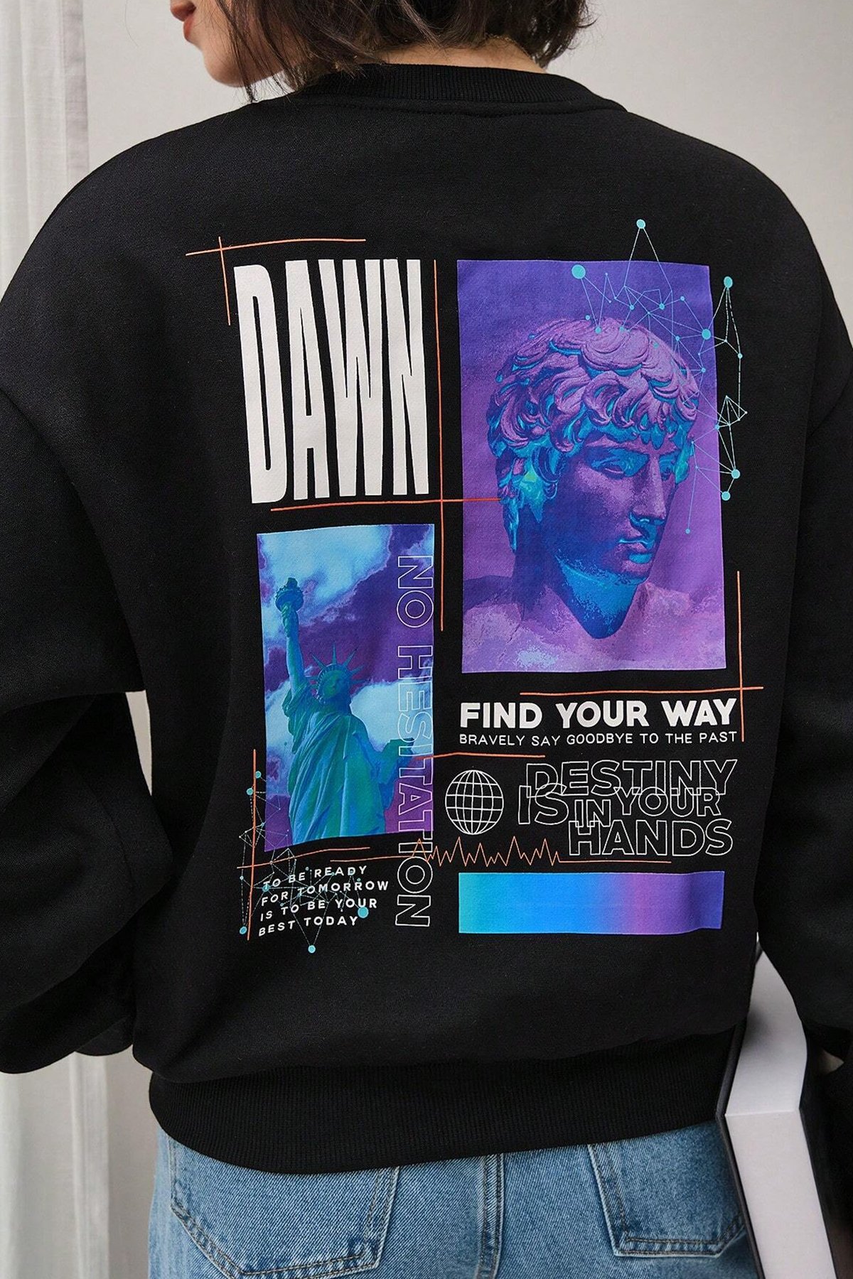 Unisex Dawn Baskılı Bisiklet Yaka Sweatshirt