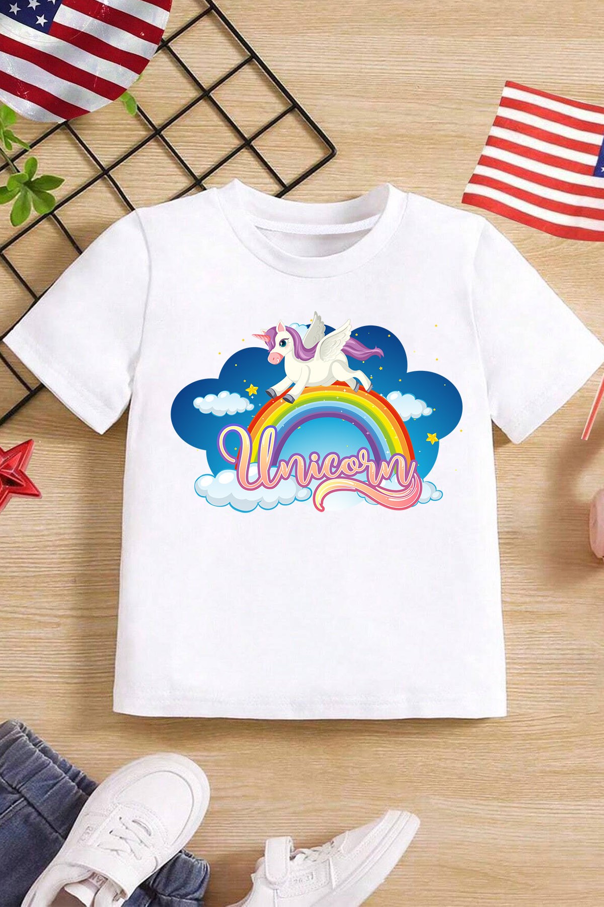 Çocuk Unicorn Baskılı Pamuklu Tshirt