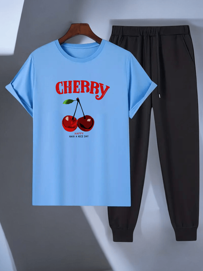 Unisex Happy Cherry Tasarım Basklı Tshirt Eşofman Takımı