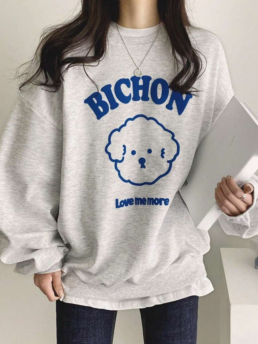 Unisex Love Me More Baskılı Oversize Sweatshirt