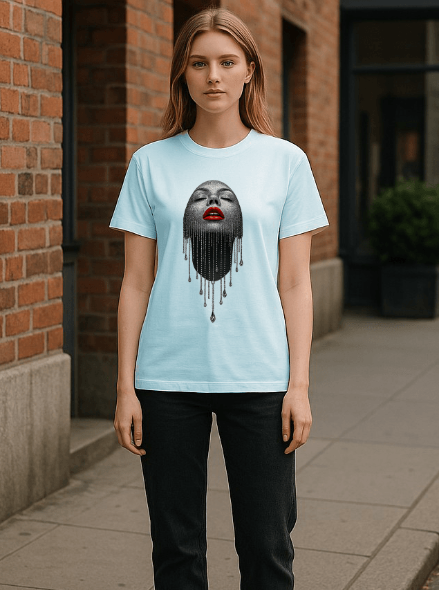 Unisex Pırlantalı Kadın Portresi Tasarım Basklı Tshirt